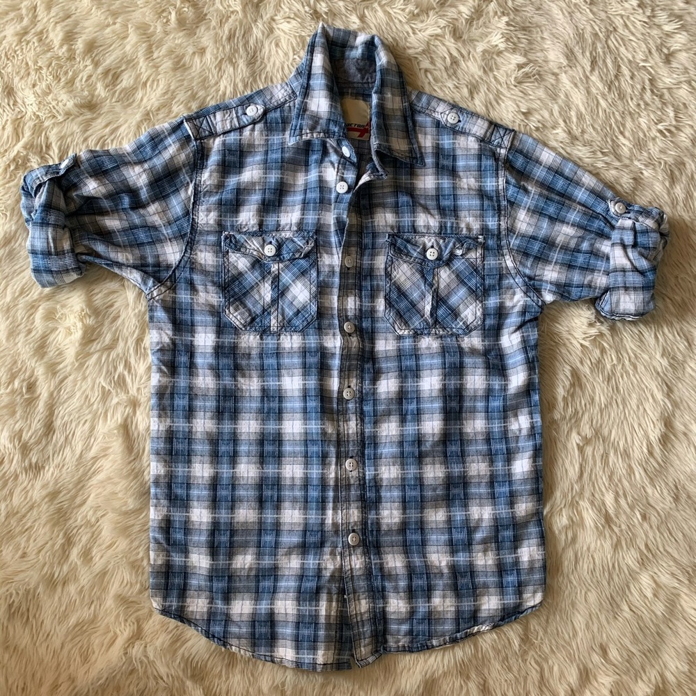 Blue/white plaid button down